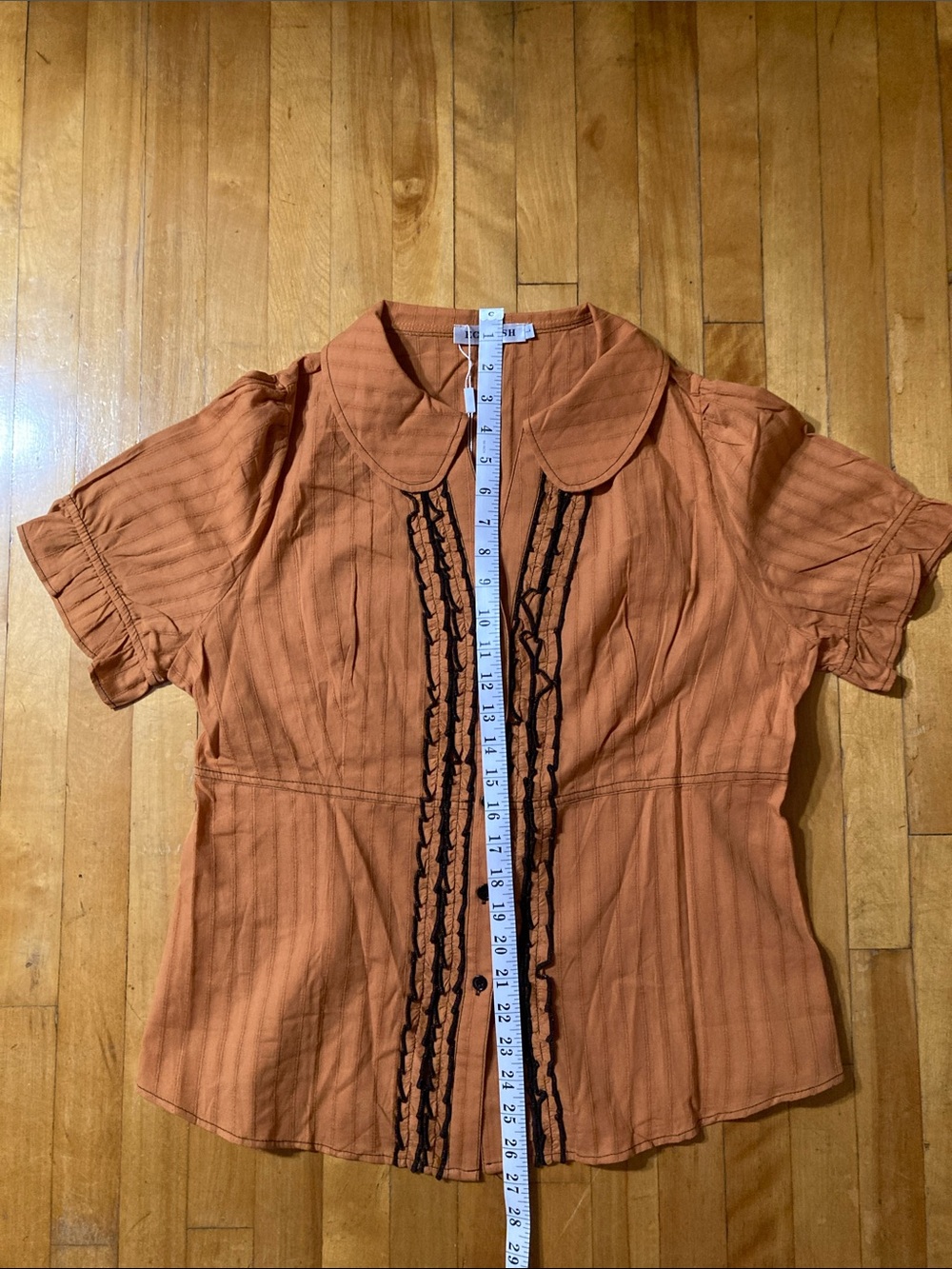 Rust Ruffle-Front Short Sleeve Blouse - Picture 10 of 12